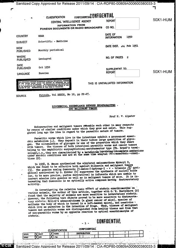 Declassified CIA Report: 60-Year-Old Link Between Parasites and Cancer Sparks Controversy