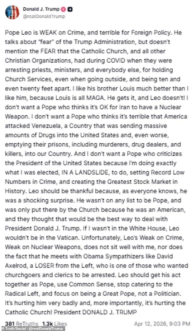 Trump Confronts Pope Leo XIII Over Iran War Criticism and Election Claims